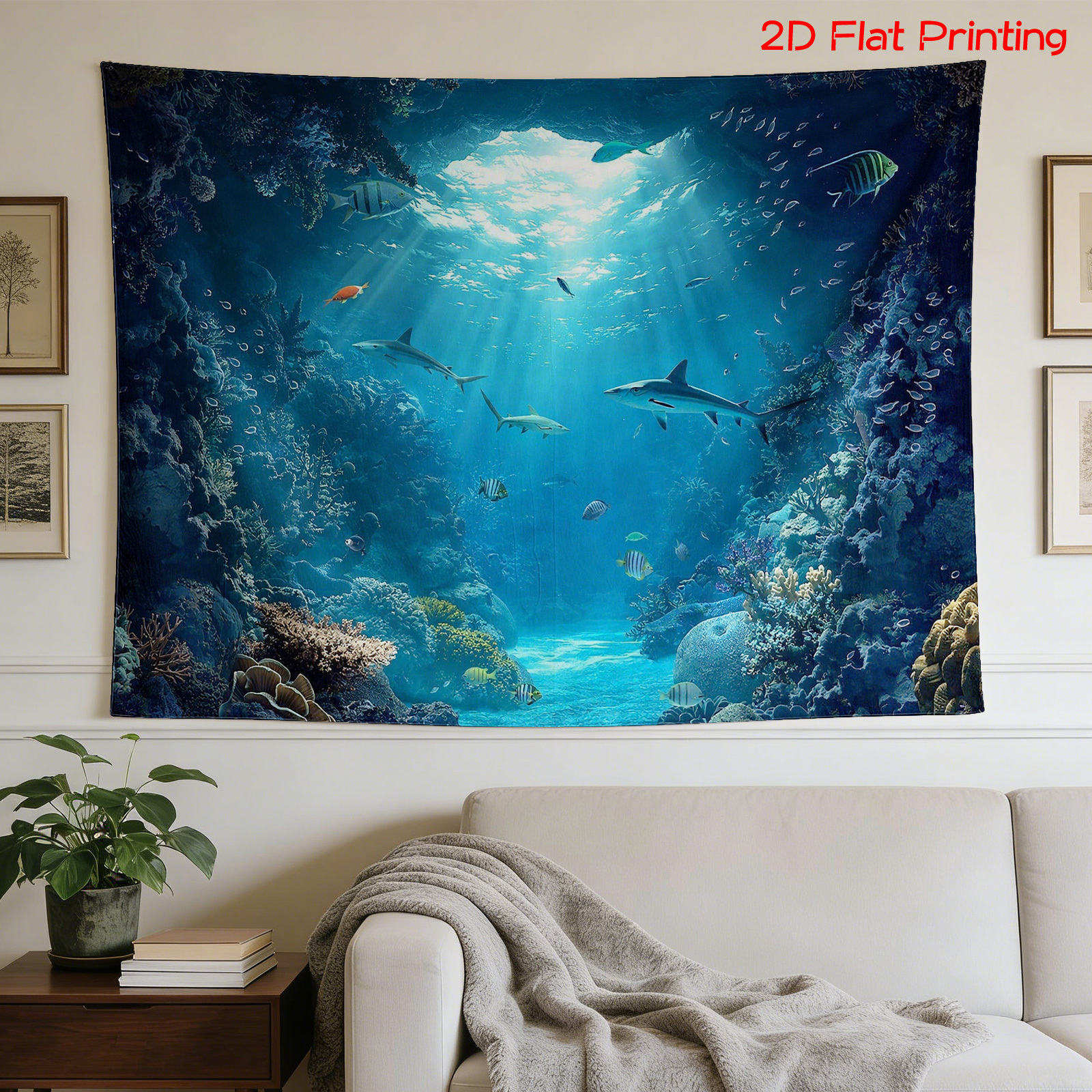 Large Ocean Tapestry Wall Hang - Aquarium Blue Marine Reef recension och pris