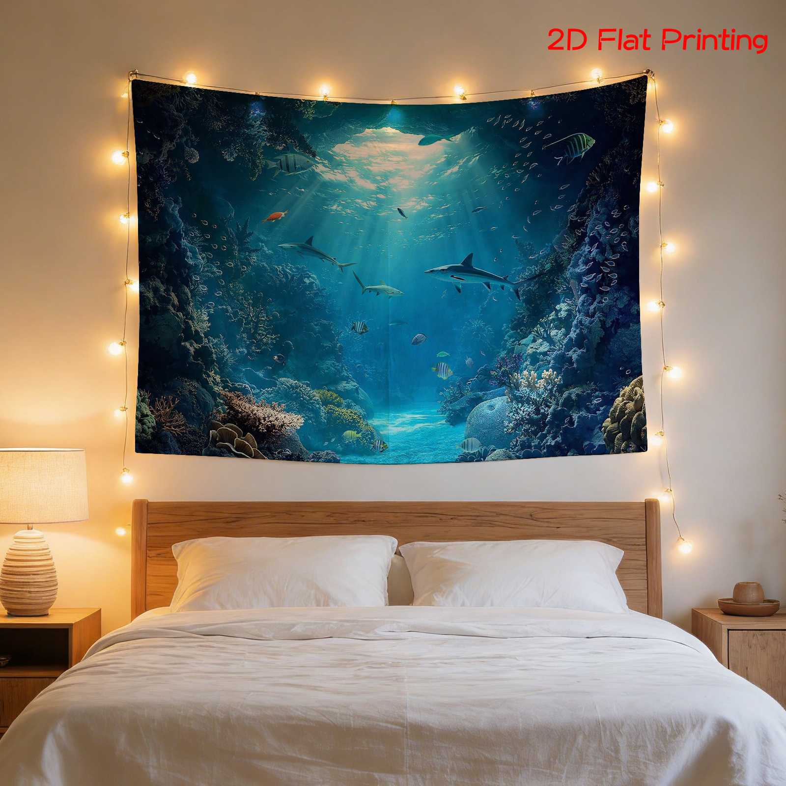 Large Ocean Tapestry Wall Hang - Aquarium Blue Marine Reef recension och pris