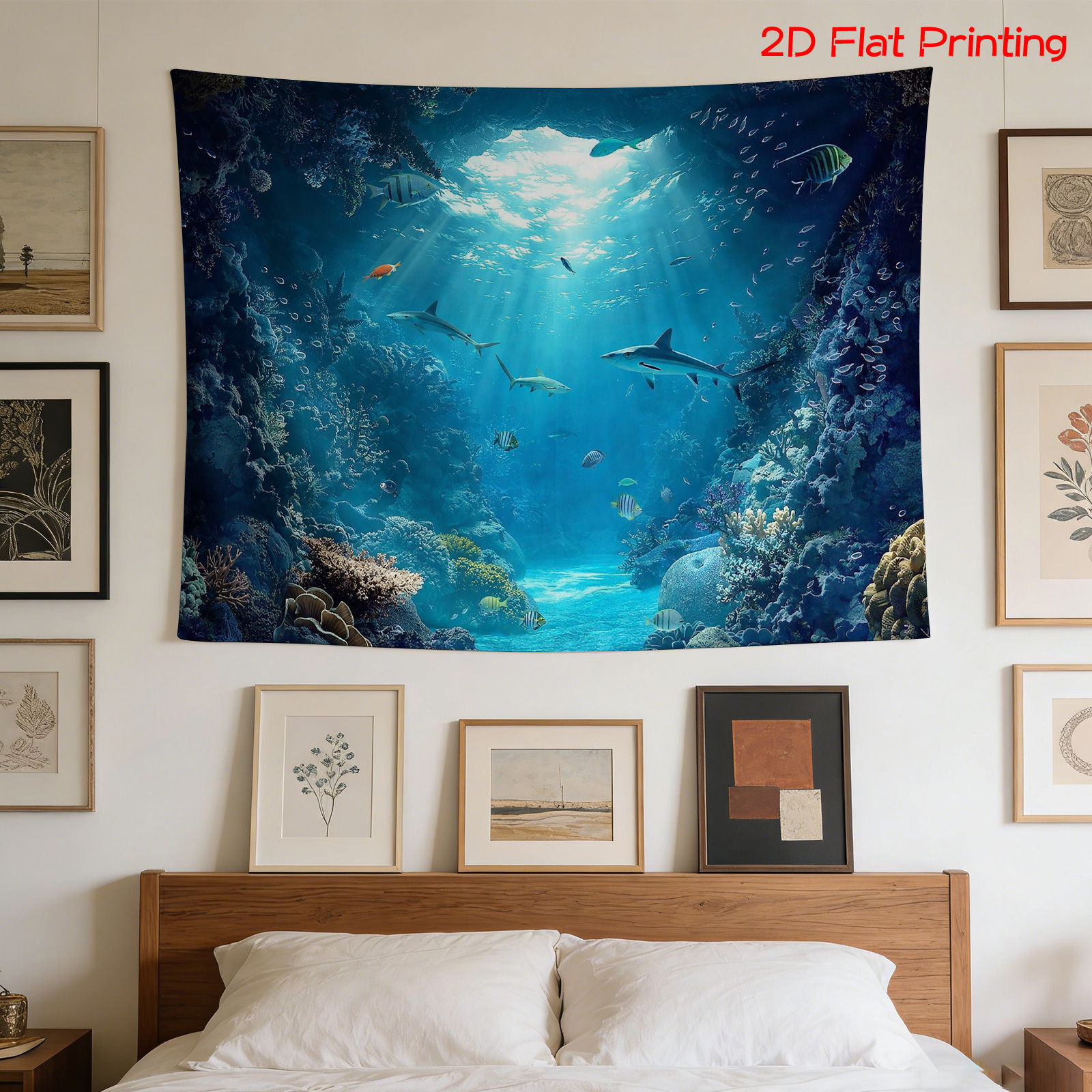 Large Ocean Tapestry Wall Hang - Aquarium Blue Marine Reef recension och pris