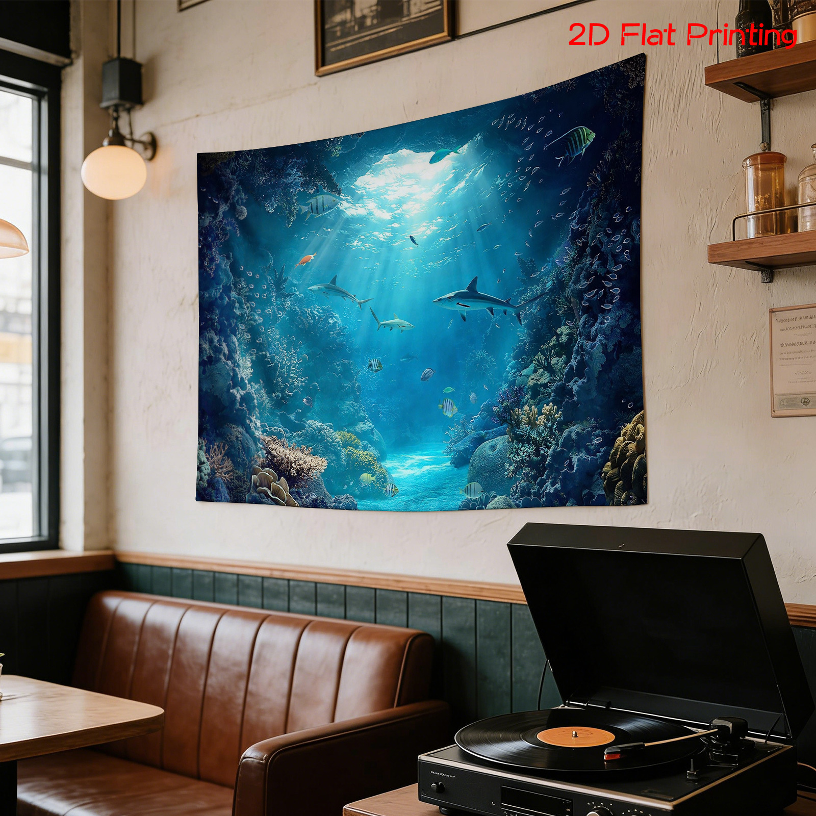 Large Ocean Tapestry Wall Hang - Aquarium Blue Marine Reef recension och pris